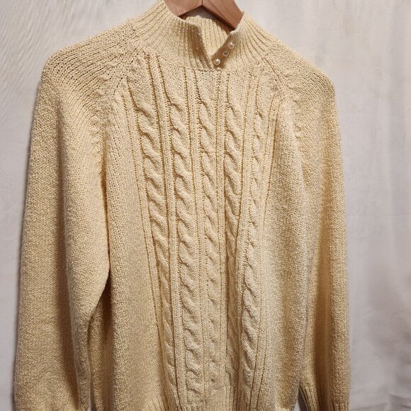 Karen Scott Cable Knit Sweater Women's XL Pale Yellow Button Collar Long Sleeve - Picture 2 of 8